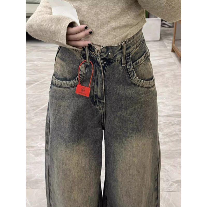 Plus Size High Waist Distressed Denim Jeans for Women – Loose Wide-Leg, Straight Fit