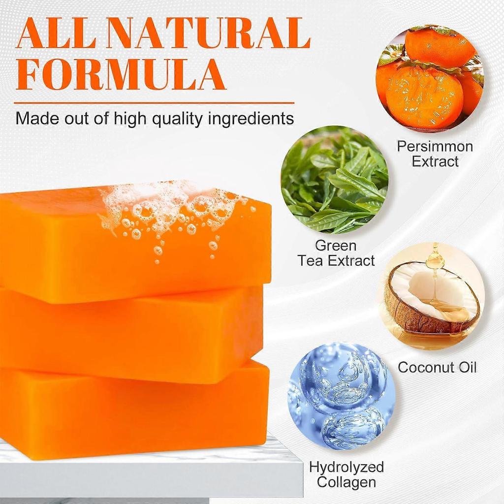 Persimmon Soap Bar 3 Pack for Body Odor Control, Natural Deodorizing and Moisturizing Organic Cleanser