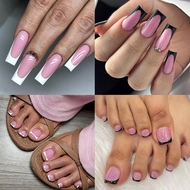 French Gradient Square ToeNail Tips 60Pcs Set Summer Wearable False Toe Nails for Salon and Home Pedicure Use