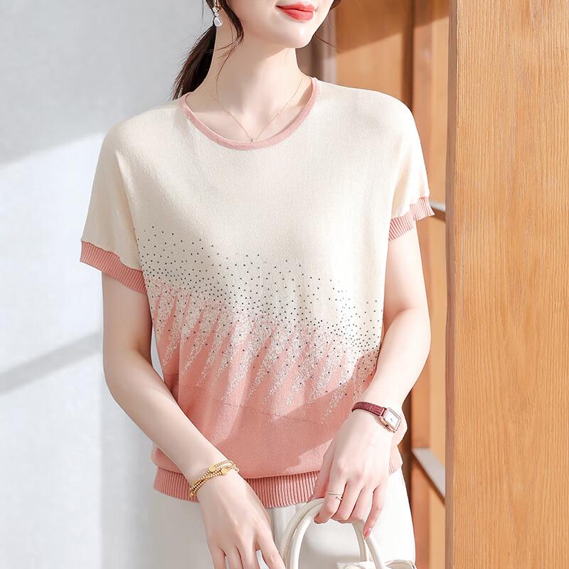 

XUEXI Women s Ice Silk Short Sleeve Knit Top L