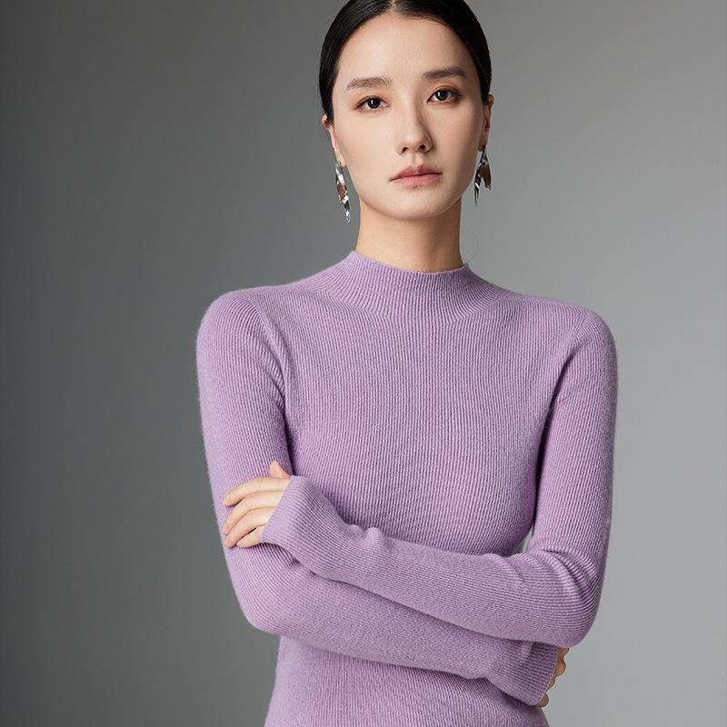 Women's Slim Fit Cashmere High Neck Knit Pullover - Warm Seamless Base Layer Sweater for Autumn and Winter
