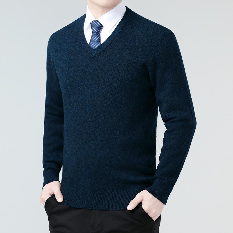 Men's V-Neck 100% Cashmere Sweater - Luxurious, Warm & Thick Knit for Autumn/Winter