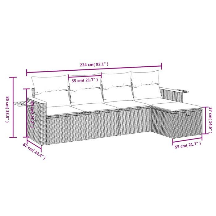 VidaXL Garden Lounge Set with Cushions 5 Pcs, Patio Sofas, Patio Furniture Set, Outdoor Furniture, Mix 3265504