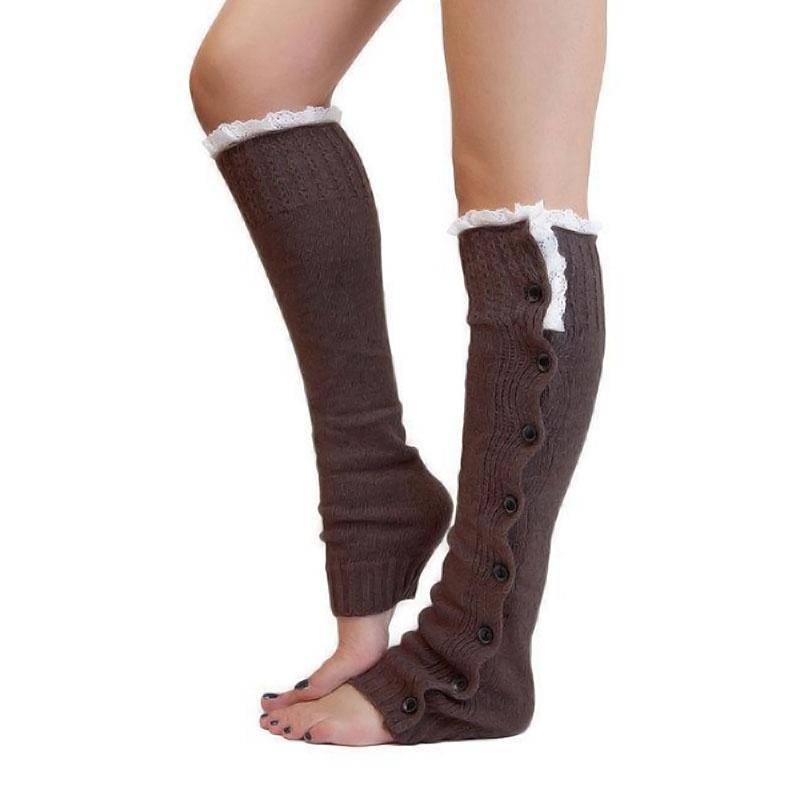 Women's Knee High Knitted Boot Socks Leg Warmers Long Winter Warm Lace Buttons Stockings