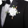 Men Simulated Rose Corsage Lightweight Compact Size Brooch Forest Style Suit Decoration with Green Leaves Vine Elements Prom Floral Accessory