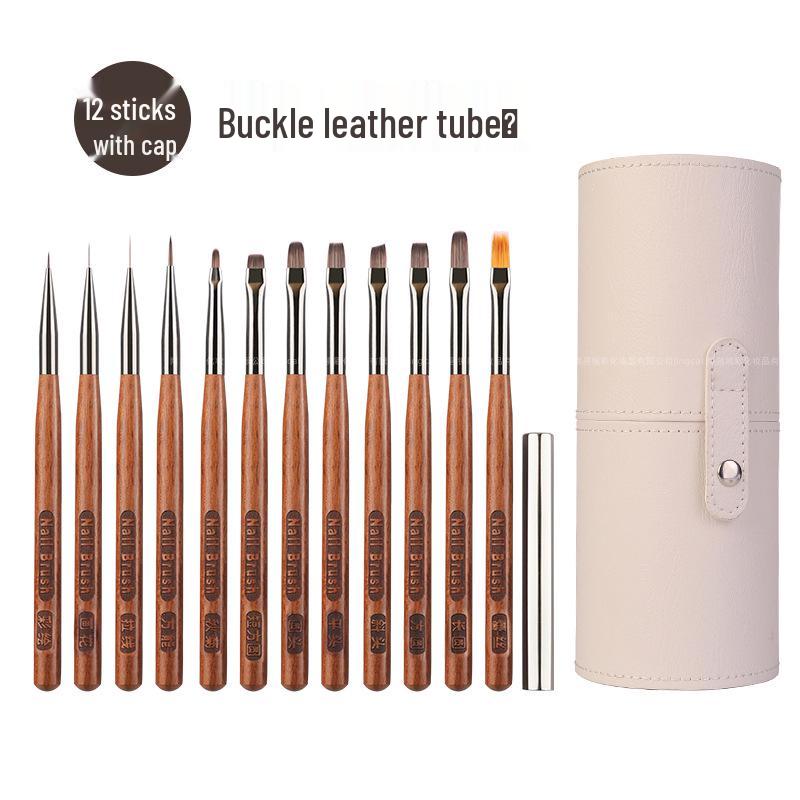 Sandalwood Nail Art Brush Set - Imitation Squirrel Hair with Pen Holder for Liner and Gel Painting