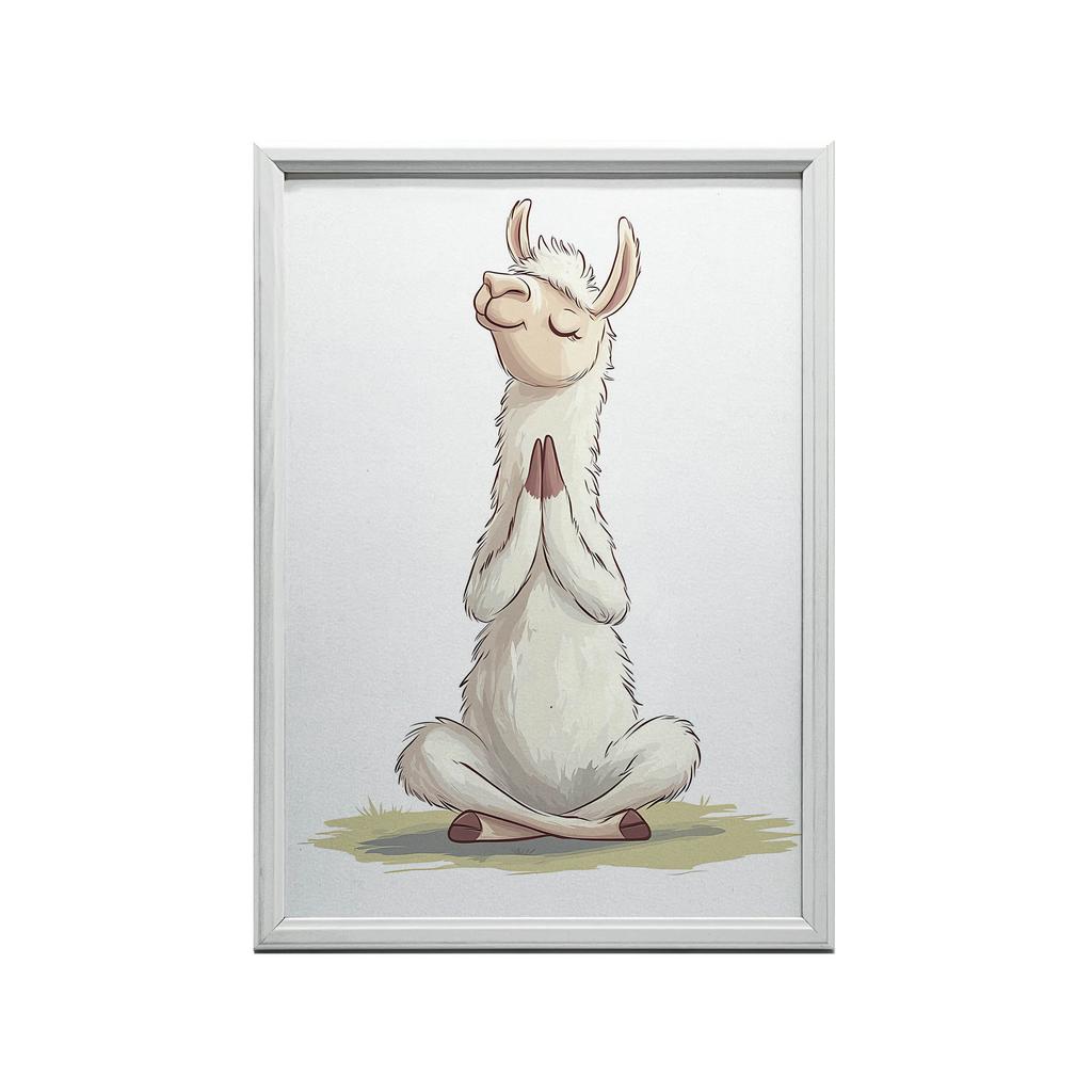 Llama In Meditation - Decorative Poster Llama In Meditation - Decorative Poster, 50X70 Cm, Gold Aluminum Frame, 230 Gsm Matte Paper