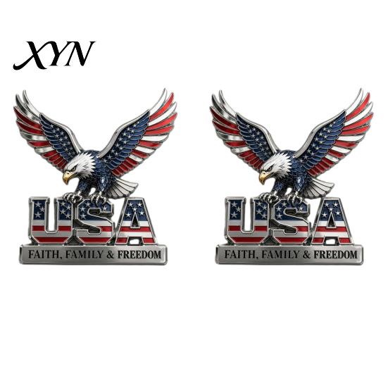 Removable Car Decal No Residue USA Faith, Family & Freedom Metal Emblem, Eagle Letters Patriotic Edition 3D Embossed Logo 250th Anniversary