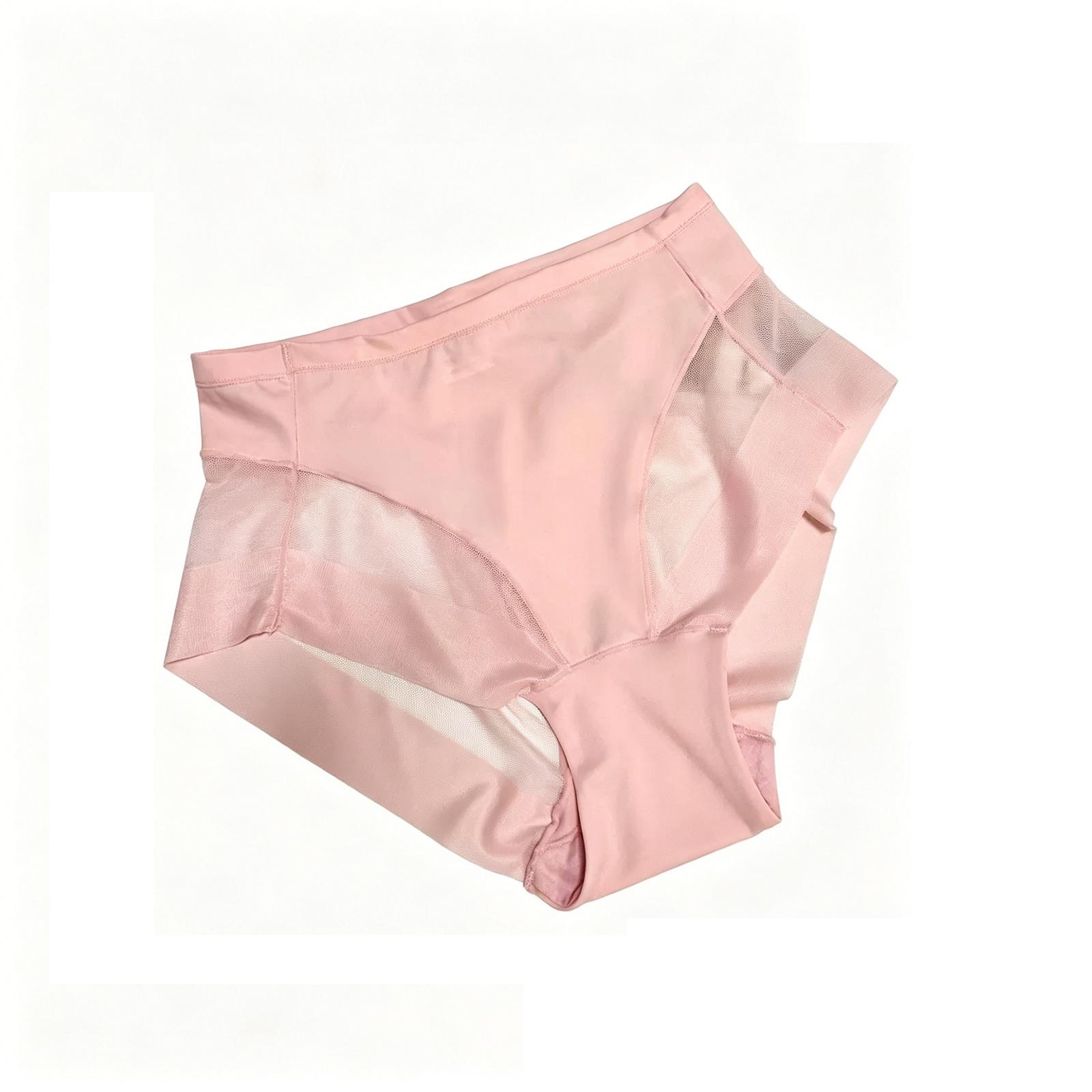 Mid Waist Shaping Women s Underwear High Elastic Breathable Seamless Waist Control Panties Ice Silk Mesh Fabric Triangle Briefs L розовый