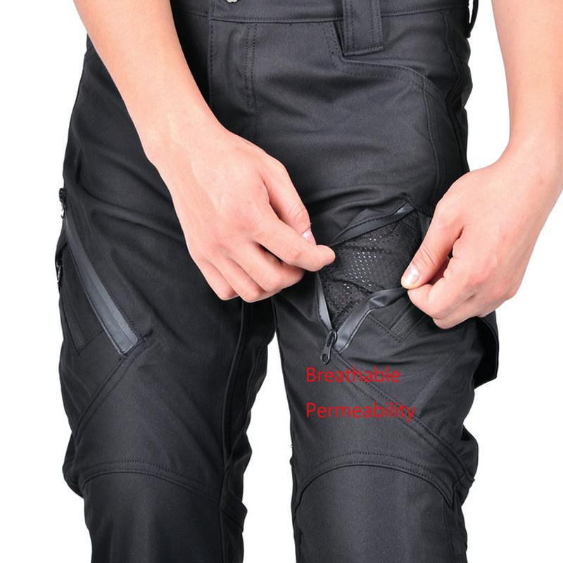 Upgrade Men Motorcycle Riding Pants Waterproof Windproof Reflective Motocross Racing Trousers with 4 X CE Armor Knee Hip Pads