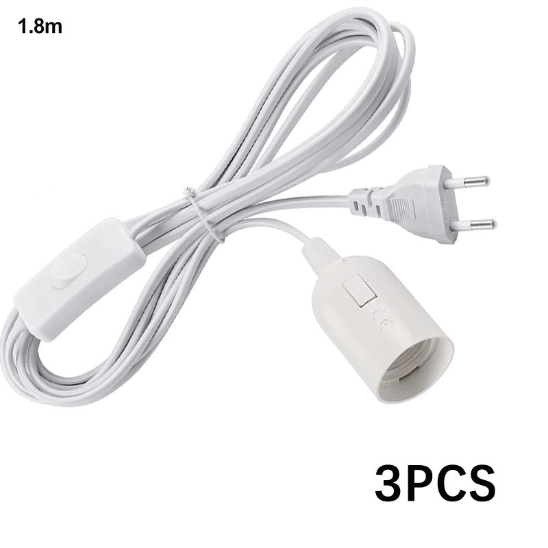

3 шт. Кабели питания 1,8 м с вилкой ЕС, патрон для лампы E27 с выключателем, провод с вилкой ЕС для подвесных светодиодных ламп, домашний подвесной светильник, подвесной патрон белый