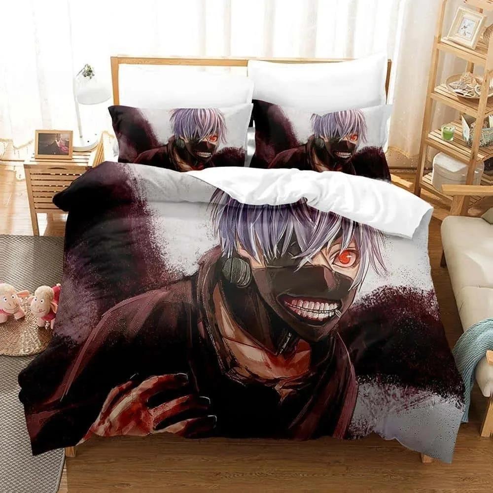 3D Print Anime With Bed Linen Collection Tokyo Ghoul Bedding Collection Single Twin Full Queen King Size Bed Collection Aldult Kid Bedroom Duvetcov