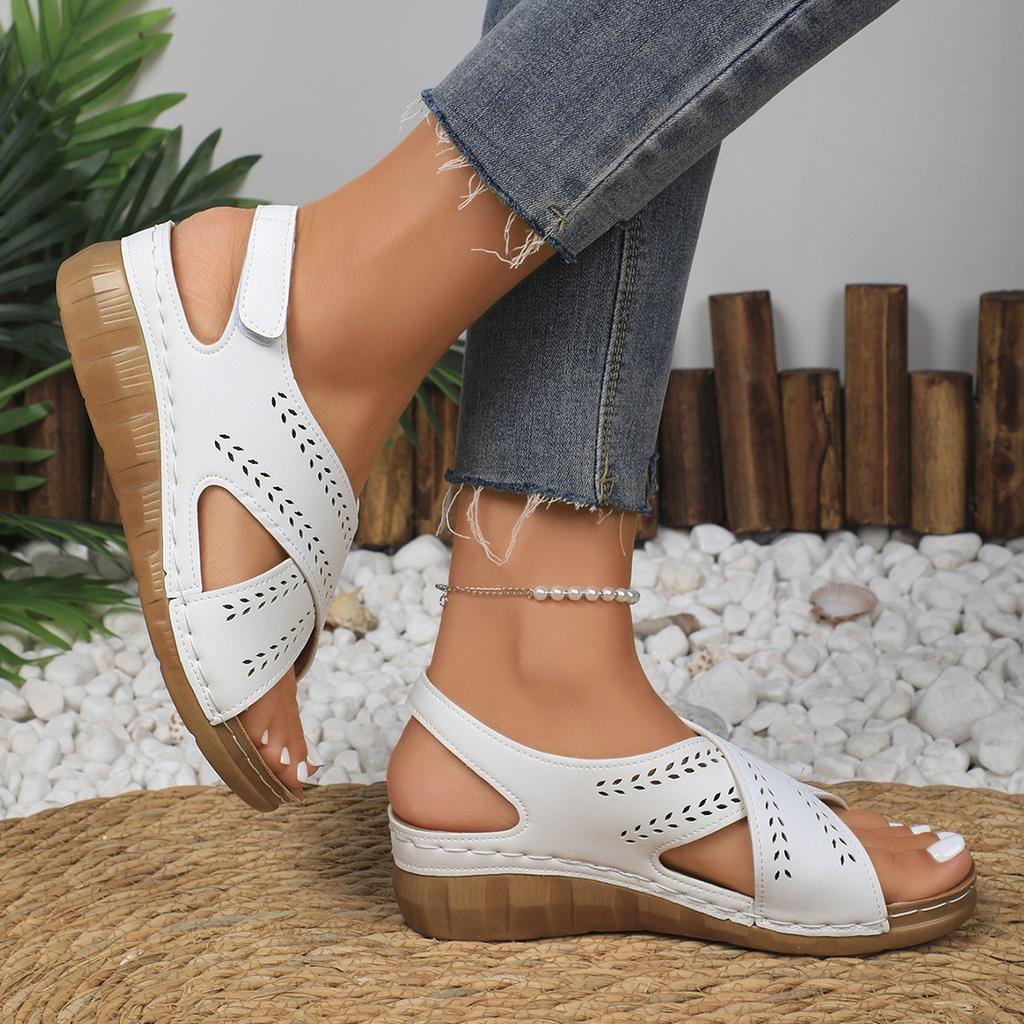 Wedge Heel Thick Sole Hollow Light Soft Sole Velcro Explosive Sandals Women