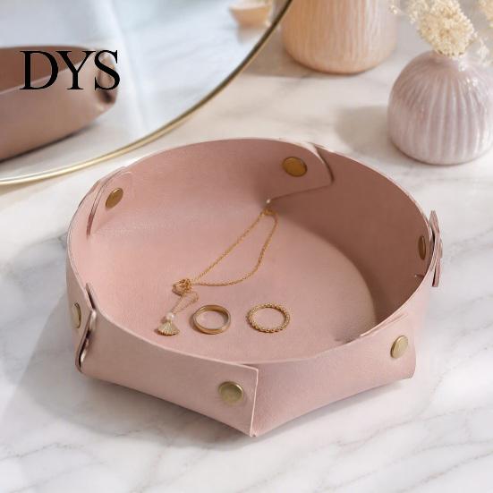 Home Office Storage Solution PU Leather Folding Tray, Waterproof Portable Jewelry Dish, Entryway Key Holder Retro Rivet Desktop Organizer Tray for And