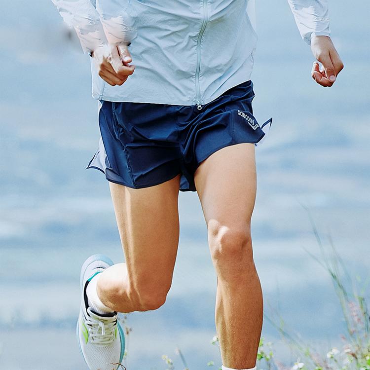 Saucony Solid Color Logo Mid-Rise Straight-Leg Sports Shorts Men shorts Ocean-Blue SC2239060-1