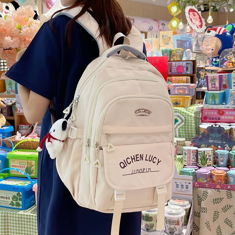 

School bag college student high school student large capacity backpack junior high school student trend backpack female couple backpack білий