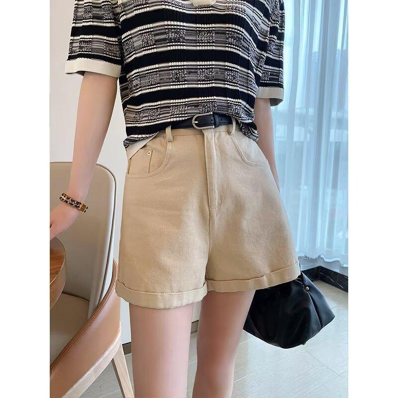 

Off-white Casual Denim Shorts Women s Summer New Korean Version of High-waisted and Thin A-shaped Wide-leg Hot Pants S