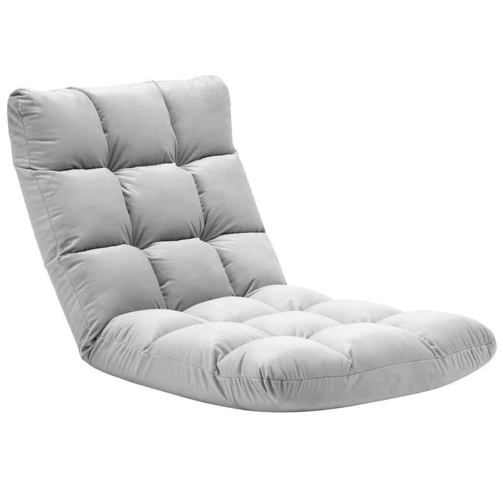 Floor Chair, Foldable, with Lounging Function, Adjustable Backrest, Padded, for Watching TV, Reading, Meditation, Lazy Sofa, Home, Grey