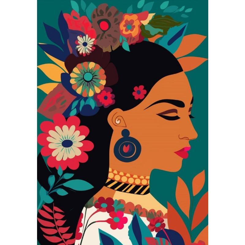 Woman Flower Plants Ethnic Latinx Poster Print Canvas Painting Latina Eclectic Maximalist Wall Art Picture for Room Home Decor