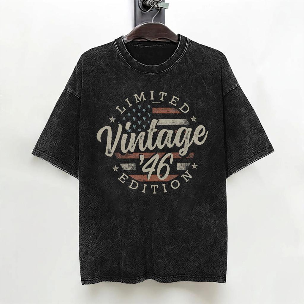 80th Birthday Born 1946 80 Year Old T Shirt Washed 100 Cotton Oversize TShirts Fashion for Men Women Streetwear Printed Tees