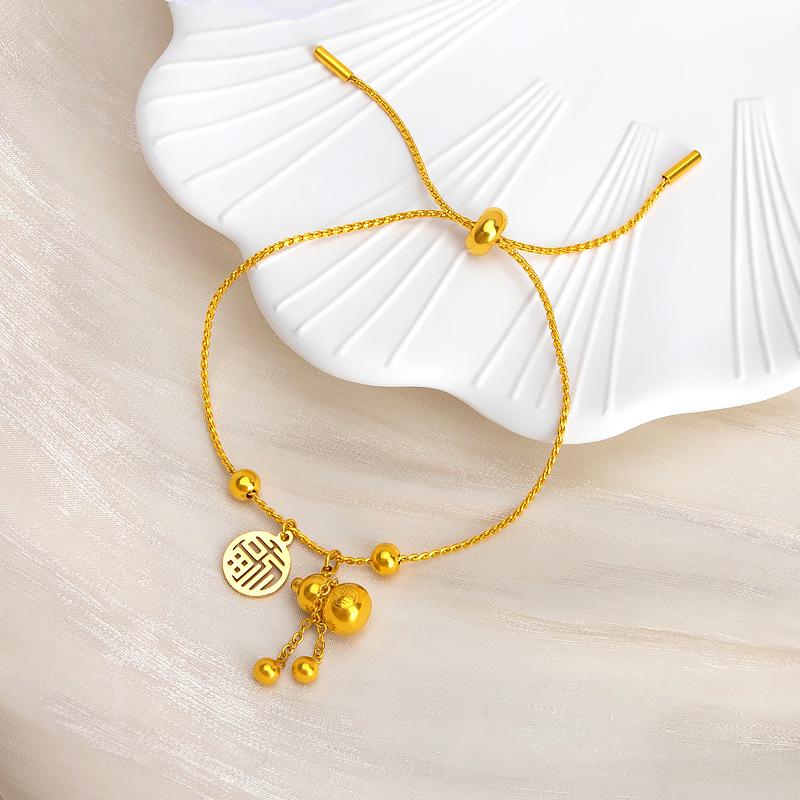 Fu Word Gourd Titanium Steel Bracelet: Fade-Resistant, Versatile Chinese-Style Women's Jewelry, Light Luxury, High-End Original Design.