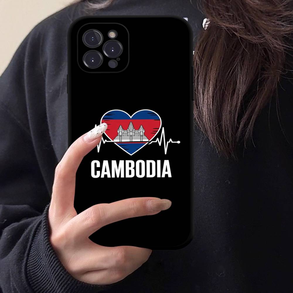 Cambodia Flag Black Matte Phone Case For iphone 17 Air 16 15 14 13 12 11 Pro Max Plus Back Cover TPU Soft Case