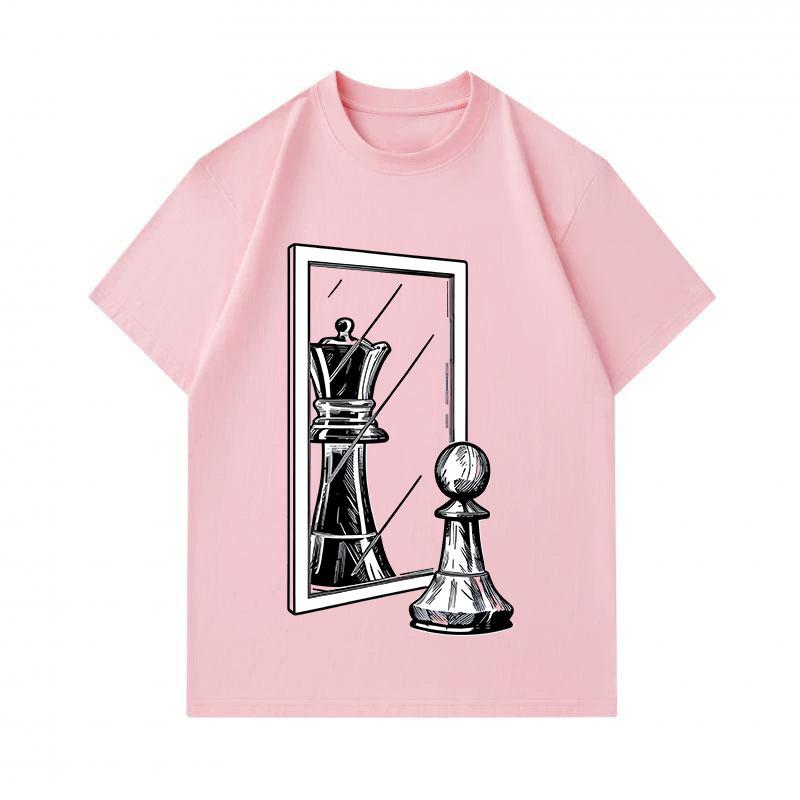 Men's 100% Cotton Crew Neck Short Sleeve T-Shirt, Funny Pawn Chess Piece Mirror Reflection Queen Print Casual Summer Fashion Tees for Chess Lovers Dai