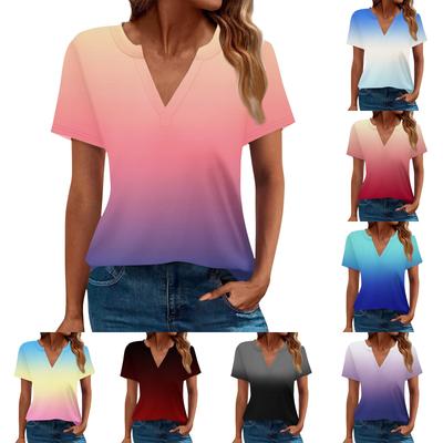 Women's Summer Short Sleeve V Neck Shirt Business Casual Loose T-Shirt Trendy Fashion Clothing Tops
