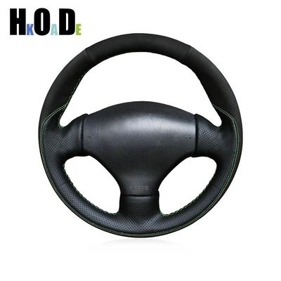 Pour Peugeot 206 1998-2005 206 SW 2003-2005 206 CC 2004 2005 Housse de volant de voiture en cuir noir cousue à la main