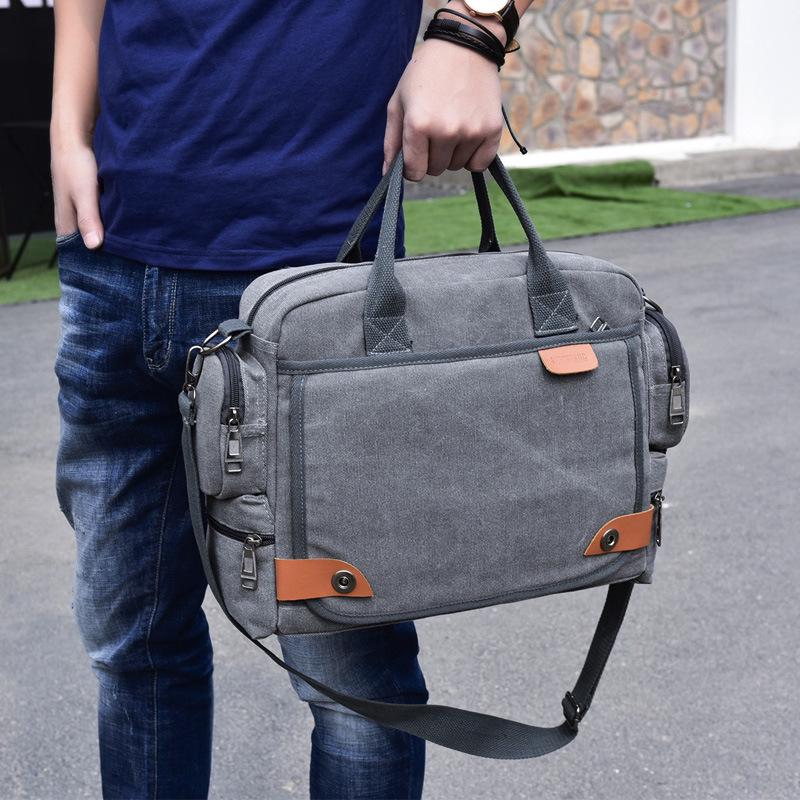 Men's Briefcase Canvas Large Capacity Men's Business Handbag Fashionable Shoulder Big Bag Casual Crossbody Bag Travel Handbag
