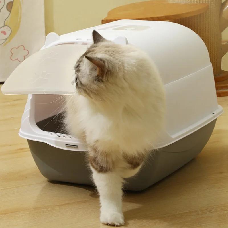 Totally Enclosed Cat Litter Box Large Pet Cat Toilet Detachable Litter Pan Anti-Splash Dog Toilet Pet Bedpans with Litter Shovel