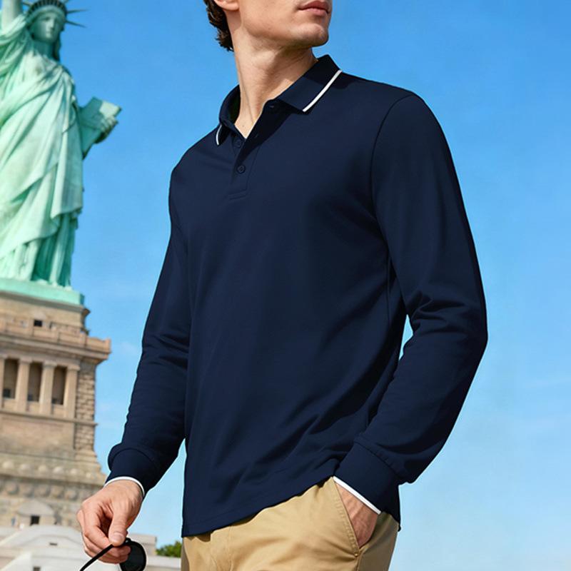 Nuova Polo Casual Jacquard da Uomo a Manica Lunga, Traspirante, Asciugatura Rapida, per Primavera e Autunno, Polo da Golf