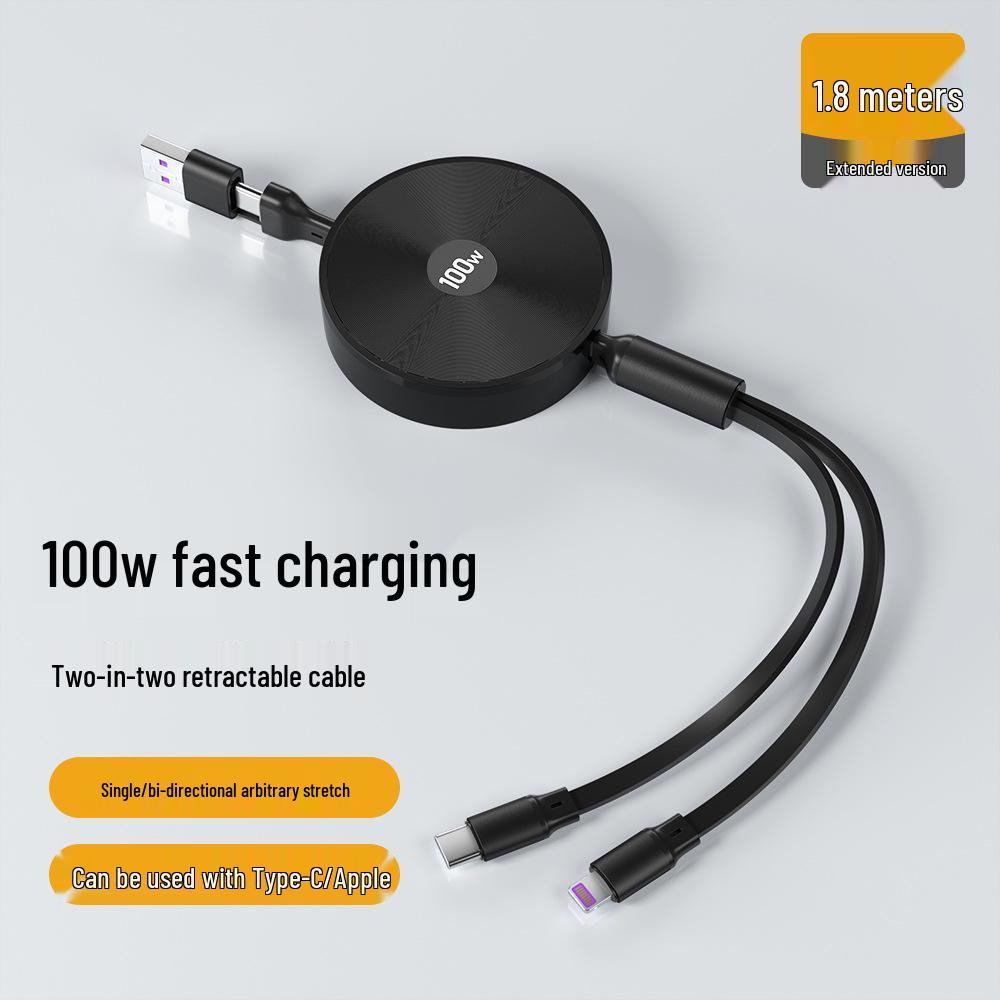 100W Retractable Three-in-One Super Fast Charging Cable with Custom Print Logo