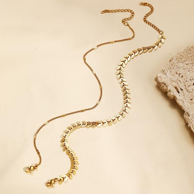 2 Pieces/set of Personalized Creative Leaf Shaped Ankle Chains, Women's Ankle Accessories, Beach Holiday Party Zircon Gifts