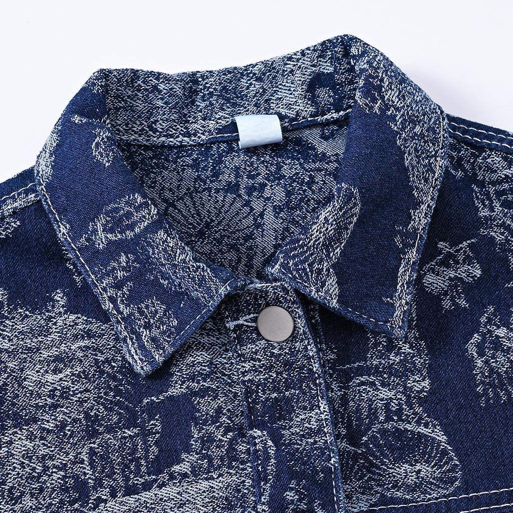 Retro Jacquard Denim Blazer for Ladies - Spring/autumn New Style. Embroidered Casual Piece with No Sleeves. Blouse-like Top.