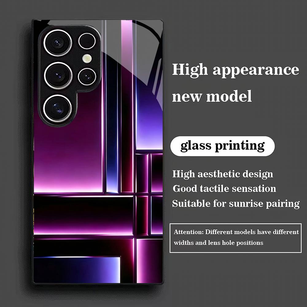 Geometric pattern glass phone case suitable for Samsung Galaxy S26 S25 S24 S23 S22 S20 FE/Ultra/Plus anti drop back cover