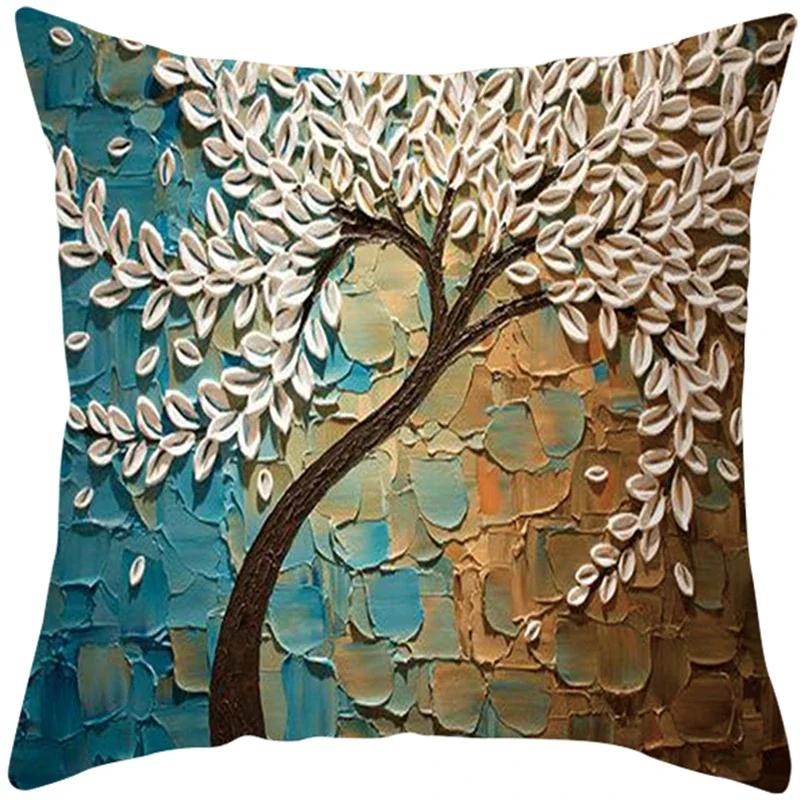 Oil Painting Tree Cushion Cover for Sofa Livingroom Pillow Case Home Decoration % Polyester Vintage Throw Pillow Cover