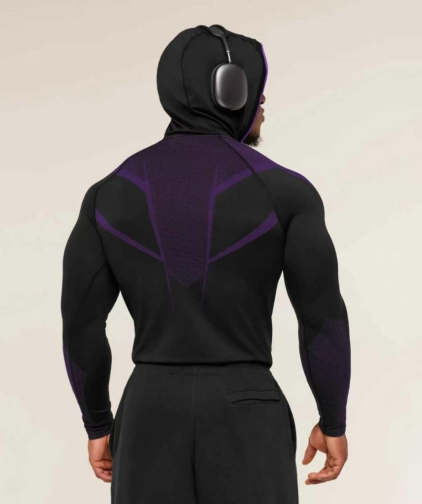 GYMSHARK Men's Onyx High Stretch Long Sleeve Hooded Fitness T-shirt