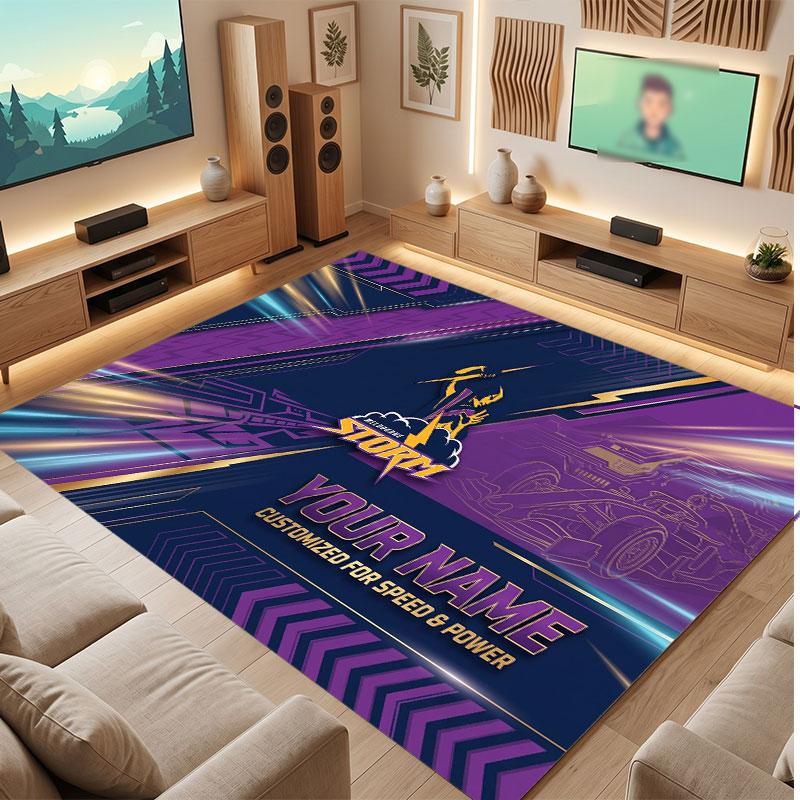Melbourne Storm Personalisiertes Kristall-Samt-Teppich, Benutzerdefinierter Namens-Text Weicher Anti-Rutsch-Teppich für Wohnzimmer Schlafzimmer