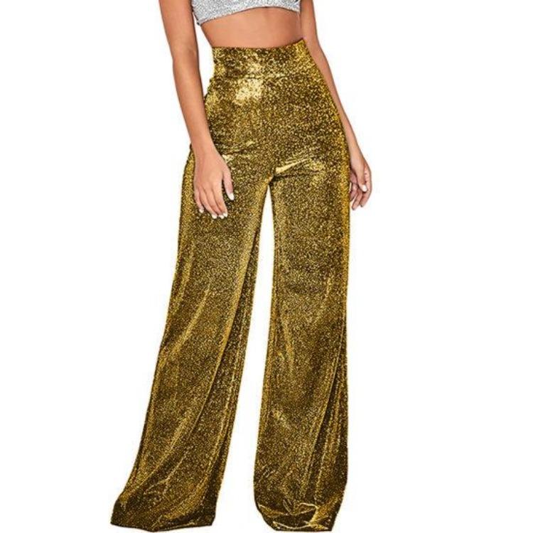 

Shiny Wide Leg Trousers Women Daily Wear High Waist Loose Straight Pants Solid Color Comfortable Temperament Fashion Spring Autumn XL золотистий