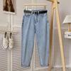 Wiosna Lato Damskie Retro Jeansy z Wysokim Stanem Luźne Jeansy Lekkie Dopasowane Marchewkowe Spodnie