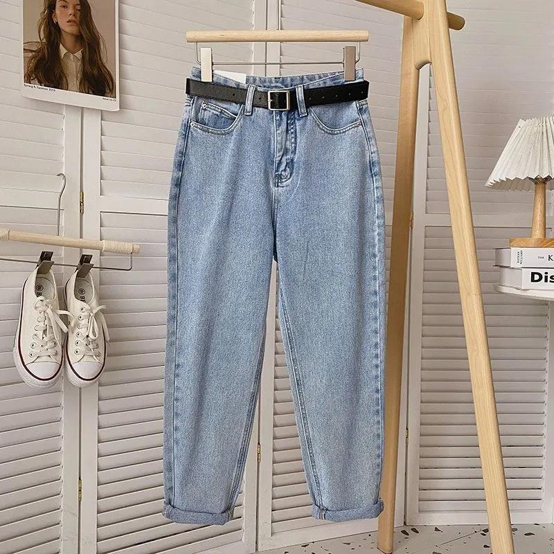 Wiosna Lato Damskie Retro Jeansy z Wysokim Stanem Luźne Jeansy Lekkie Dopasowane Marchewkowe Spodnie