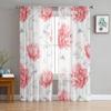 Peony Flower Sheer Curtains for Living Room Modern Voile Curtain Bedroom Tulle Curtains Window Drapes Decor