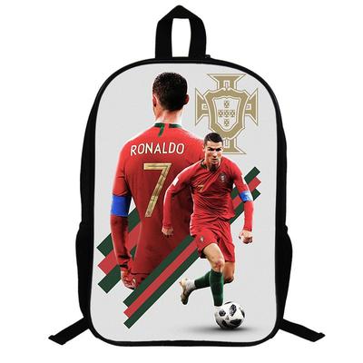 Mochila Temática de Cristiano Ronaldo para Niños y Adolescentes Uso Escolar Tela Oxford de 17 Pulgadas Bolso de Doble Correa con Soporte Lumbar Acolchado