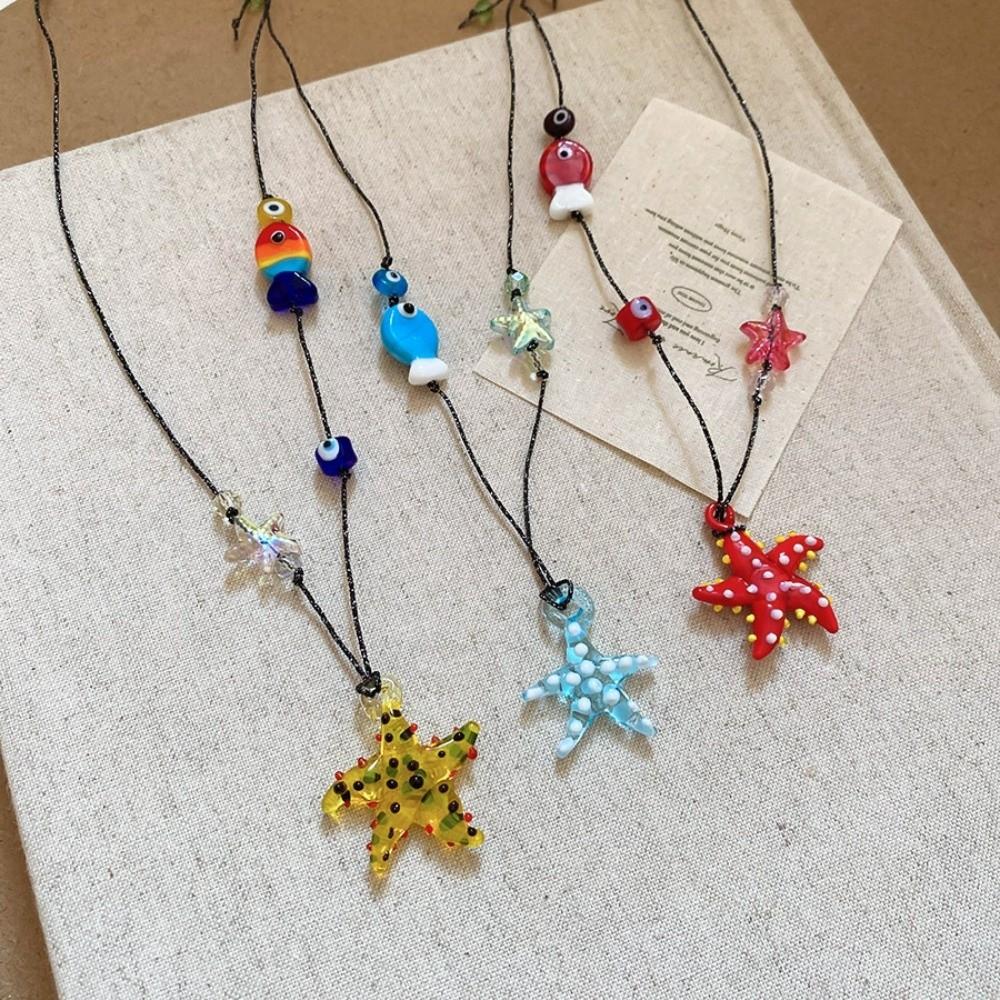 Ocean Sea Series Fish Starfish Necklace Bohemian Boho Ethnic Necklace Ceramic Fish Pendant  Girls