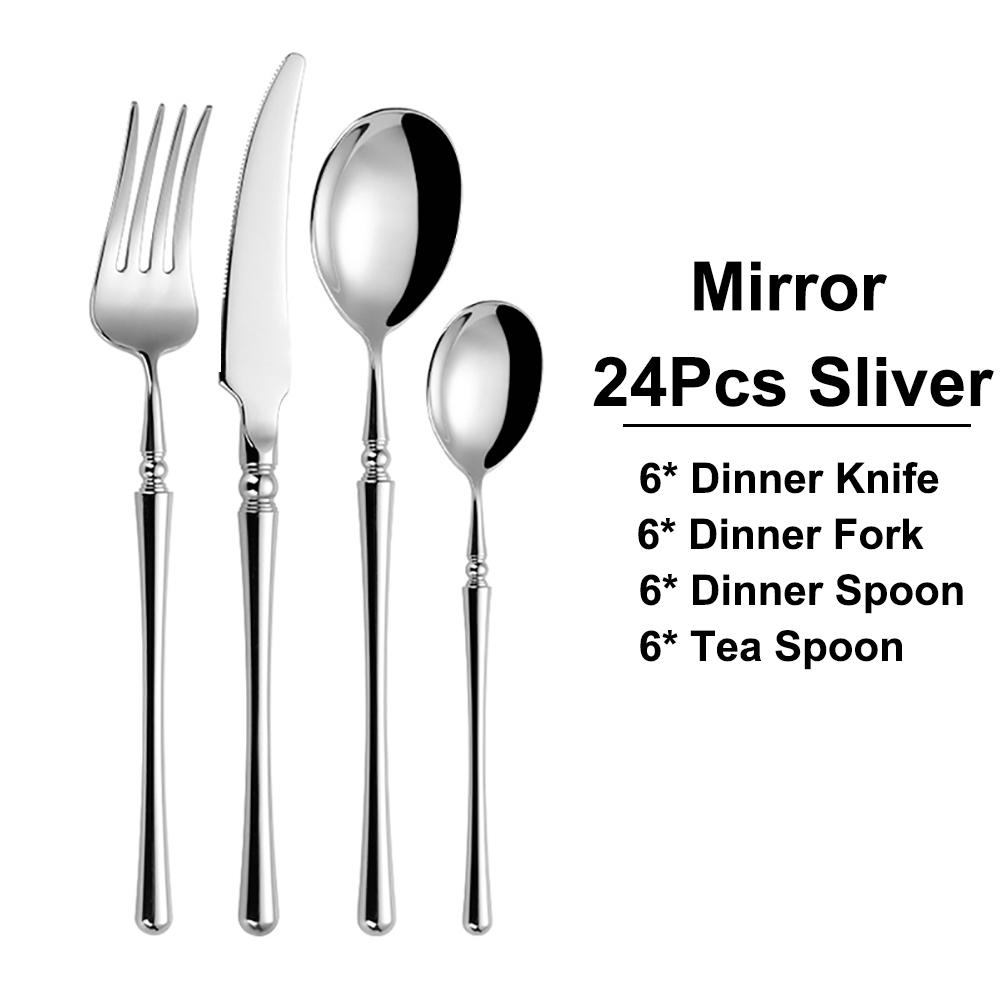 24/30Pcs Gold Cutlery Dinner Set Matte Knife Fork Spoon Stainless Steel Western Tableware Mirror Sliverware Kitchen Utensils