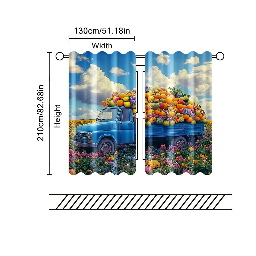 2 pcs, filtering curtains (excluding rods, non-movable, without batteries) A truckload of vegetables and fruits. for use in