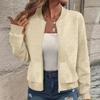 Giacca a collo alto a maniche lunghe da donna, con cerniera completa, leggera, casual, sportiva, in cotone tinta unita, ampia