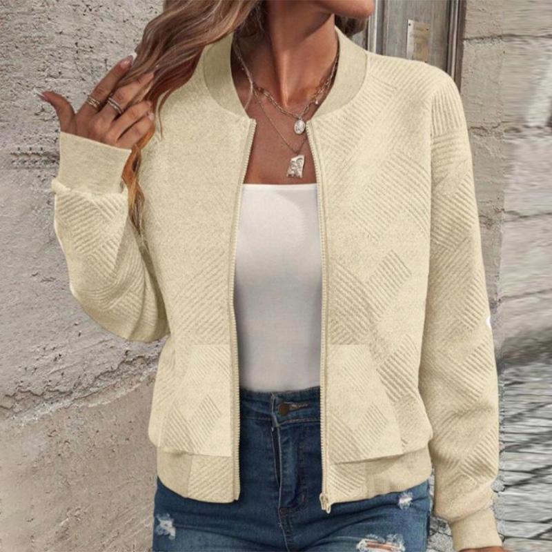 Giacca a collo alto a maniche lunghe da donna, con cerniera completa, leggera, casual, sportiva, in cotone tinta unita, ampia