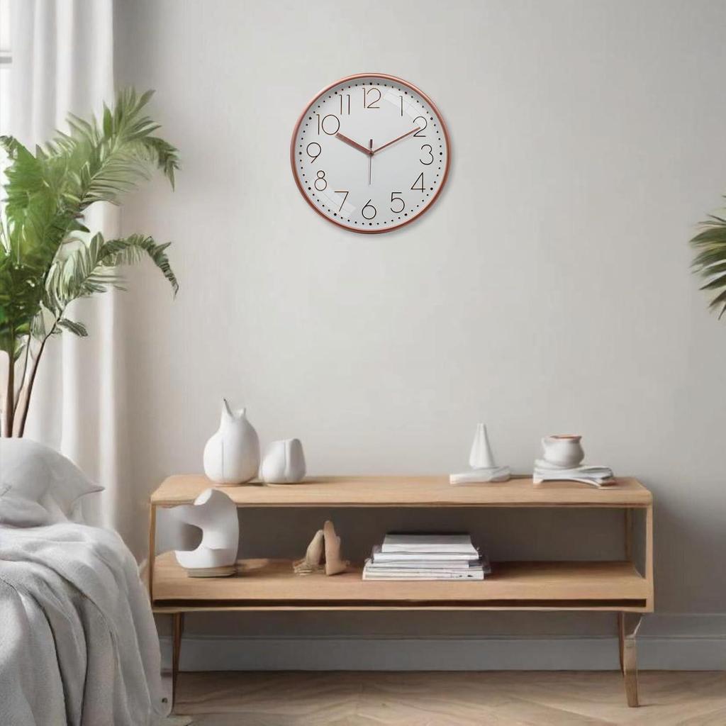 Embossed Metallic Analog Wall Clock, Silent Sweep, Numeric Time Indicator (12 Inches, Copper and White)